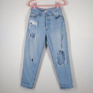 FOREVER 21 Distressed Ripped Mom Jeans High Rise Light Wash size 28